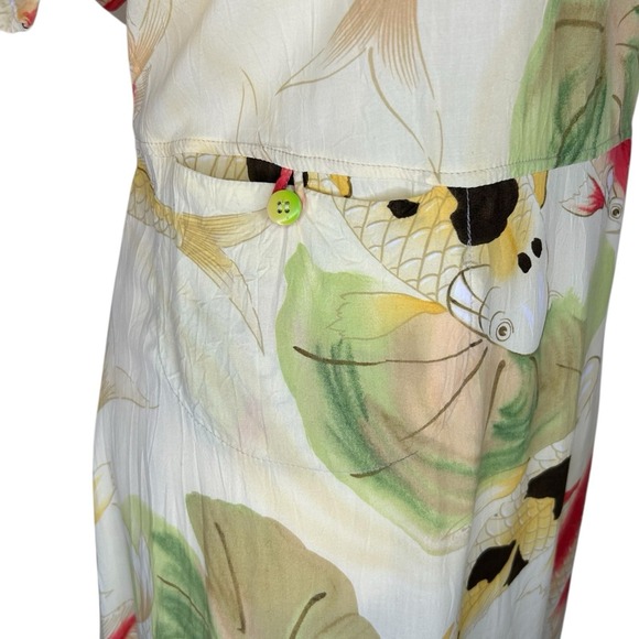 Vintage Jams World Maxi Koi Pond Fish Print Dress Hawaiian Womens Large W370-KOI - Picture 5 of 15